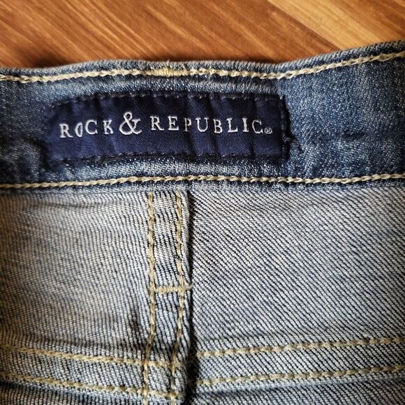 Rock & Republic Womens Size 12 Kendall Denim Jeans 32x25.5‎ Med Wash Embroidered - Picture 6 of 13